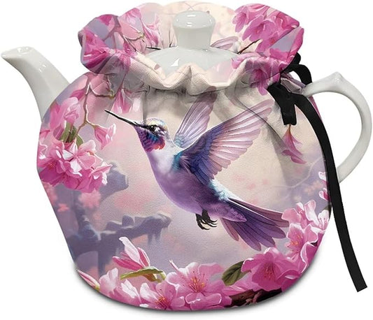 Hummingbird Tea Cozy for Teapot Insulated Purple Flower Tea Cosy for Teapot Dust Protector Tea Pot Cozy for Keeping Warm