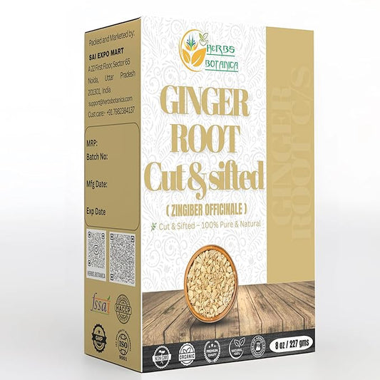 Herbs Botanica Dried Ginger Root Cut And Sifted for Teas, Tinctures and Infused oils. | Flavour India Spice, Food Grade, Non Irradiated, NON GMO | 1/2 Lb or 8 oz