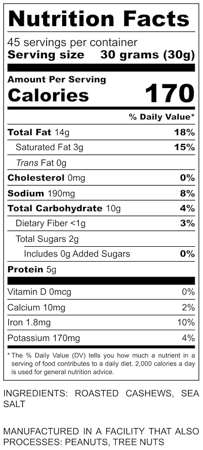 Oven Dry Roasted Fancy Cashews with Sea Salt-48 oz (3 lb) | Whole | No Oil | No PPO | Vegan and Keto Friendly | Made from Natural