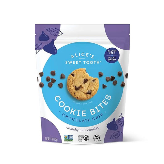 Alice's Sweet Tooth Chocolate Chip Cookie Bites - Gluten-Free, Vegan, Crunchy Mini-Cookies - Plant-Based, Dairy-Free, Grain-Free, Soy-Free, Kosher ??5.0 ounces