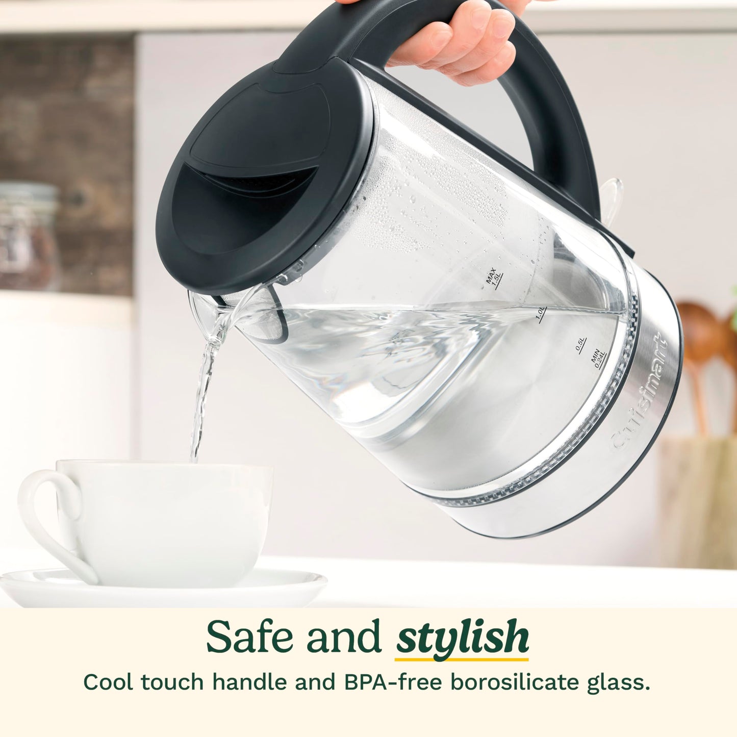 Cuisinart 1.5L Glass Kettle, Illumination, BPA-Free, Easy-Pour Nondrip Spout, Hinged Lid Opening