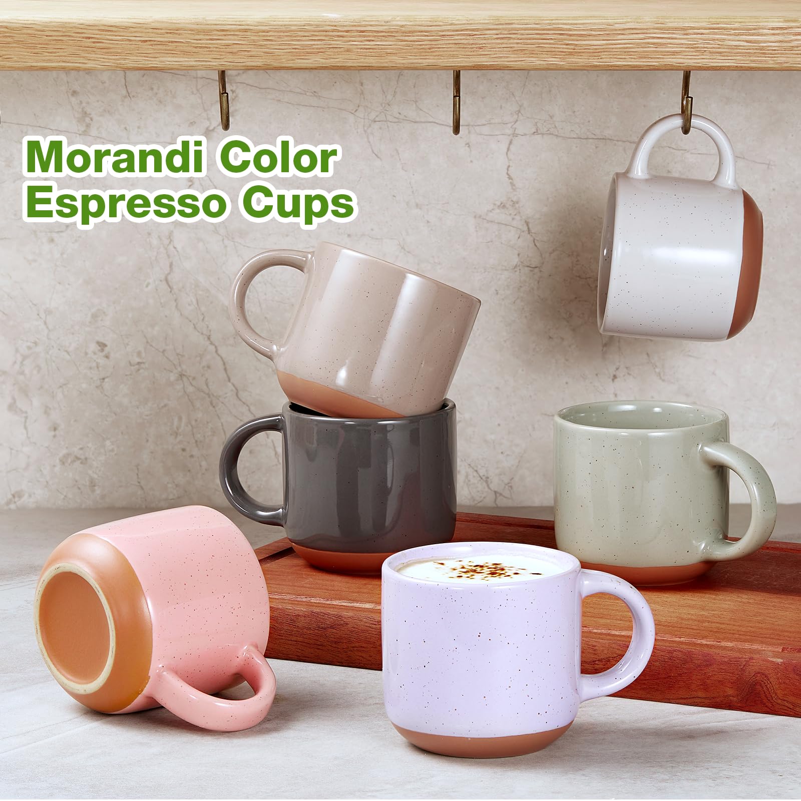 Gencywe® Morandi Color Ceramic Mini Espresso Cups Set of 6, 5 oz Expresso Mugs with