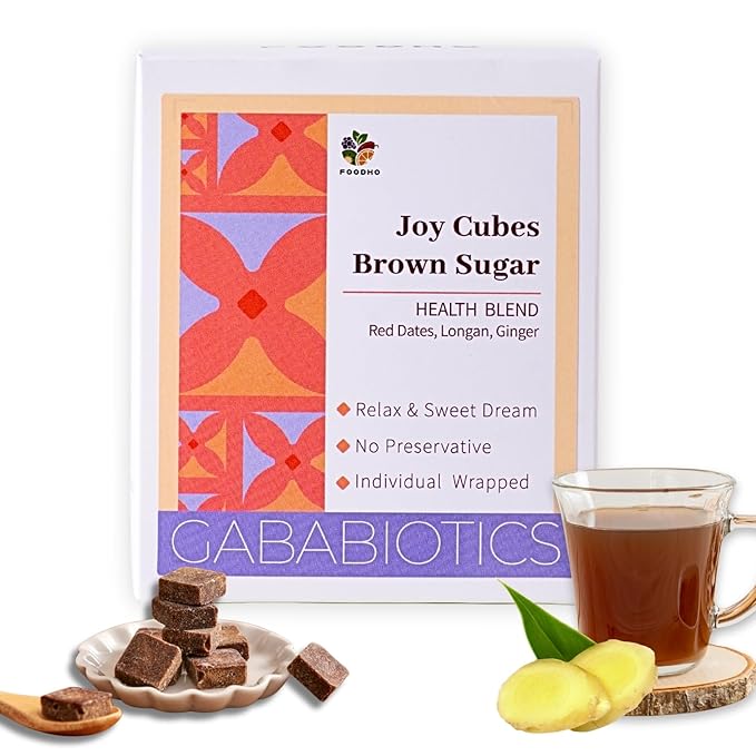 FOODHO GABA Joy Cubes Brown Sugar Cubes Health Blend with Ginger, Longan and Red Dates, Natural Muscovado Sugar, Soothing Ginger Tea, No Preservatives