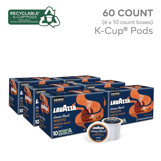 Lavazza House Blend Perfetto, Single-Serve Keurig K-Cup Pods, Medium Roast Coffee, 60-Count Box (6 Packs of 10)