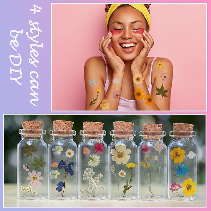 Nuanchu Pressed Flowers Bulk Dried Flower for Crafts, Dried Wildflowers Leave Natural with Tweezer for Resin Mold Scrapbooking Nail Soap Making DIY (Watercolor Style,Romantic Color)