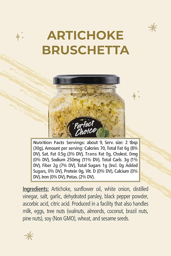 Perfect Choice Artichoke Bruschetta - Delicious Bruschetta Bread Spread - Ready-to-eat Dip - 9.9 oz (Pack of 3)