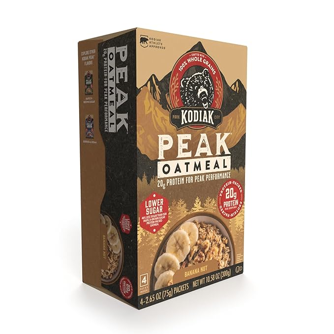 Kodiak Cakes Peak Instant Oatmeal Packets, Banana Nut, High Protein,100% Whole Grains, 6 box with 4 packets each (Total of 24 packets)