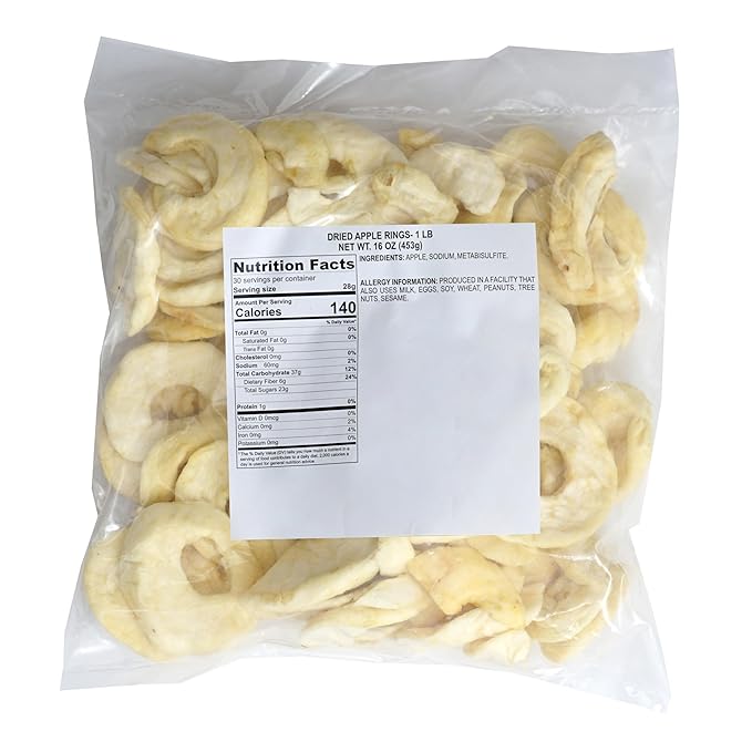 Dried Apples, 1 Pound Bag Dried Apple Slices, Dehydrated Apples Rings, Dried Fruit, The Hampton Popcorn & Candy Company
