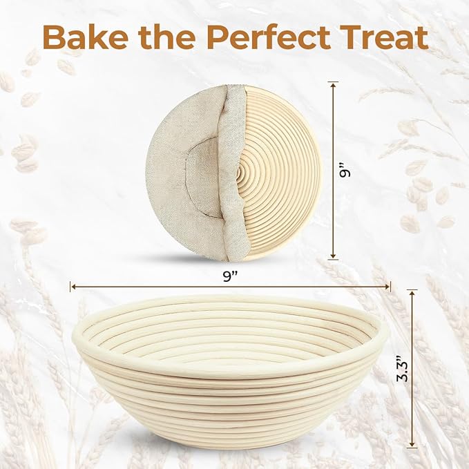 Banneton Bread Proofing Basket 9??Round with Linen Liner ??Sourdough Bread Baking Supplies Kit | Natural Rattan Sourdough Proofing Basket, Bread Making Tools, Sourdough Banneton Basket & Accessories