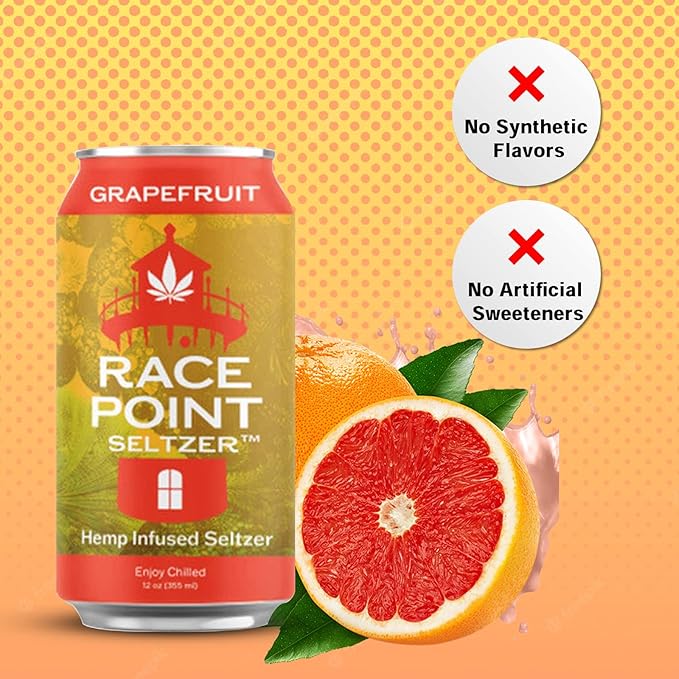 Race Point Seltzer Infused Sparkling Flavored Water – All-Natural Flavor Drink- Refresh, Relax, Unwind, Refocus & Find Balance, Non-GMO, No Added Sugar, 0 Sodium, Pack of 8 Seltzer Water Cans (Grapefruit)