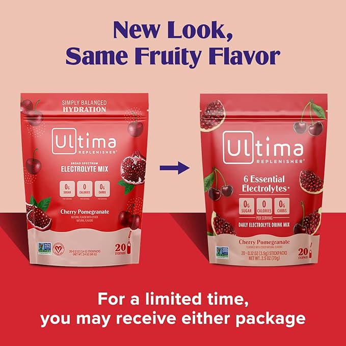 Ultima Replenisher Daily Electrolyte Powder Drink Mix ??Sugar Free ??Cherry Pomegranate, 20 Stickpacks ??Hydration Packets with 6 Electrolytes and Minerals ??Keto Friendly, Vegan, Non-GMO