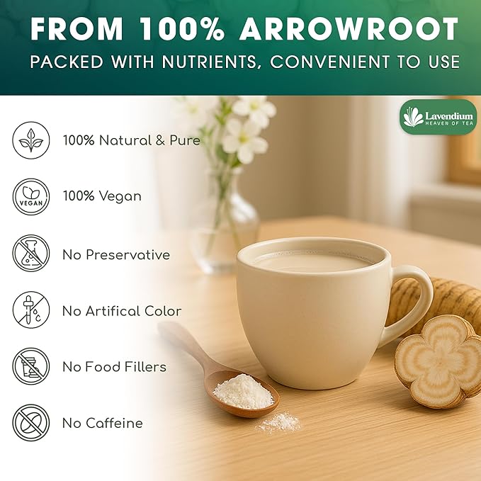 Lavendium, Premium Arrowroot Starch Powder ??8oz Resealable Bag, Gluten-Free, Non-GMO, Premium Plant-Based Thickener for Cooking, Baking & Frying. No Sugar. No Caffeine. Vegan