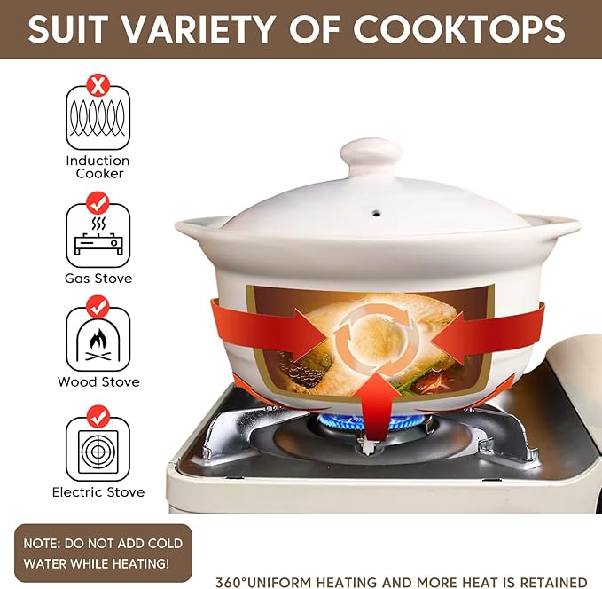 InfiOne Ceramic Pots Ceramic Soup Pot with Lid Ceramic Cookware Stockpot Rice Pot Clay Pot for Cooking (White, 1.9 Quart)