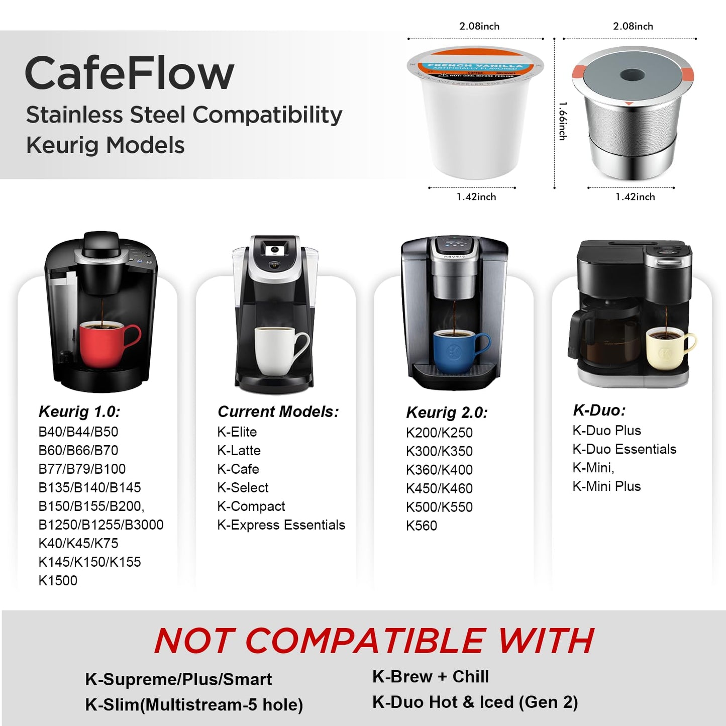 Reusable k Cups for keurig 2.0 1.0,Universal stainless steel Refillable k Cups Filter Use for