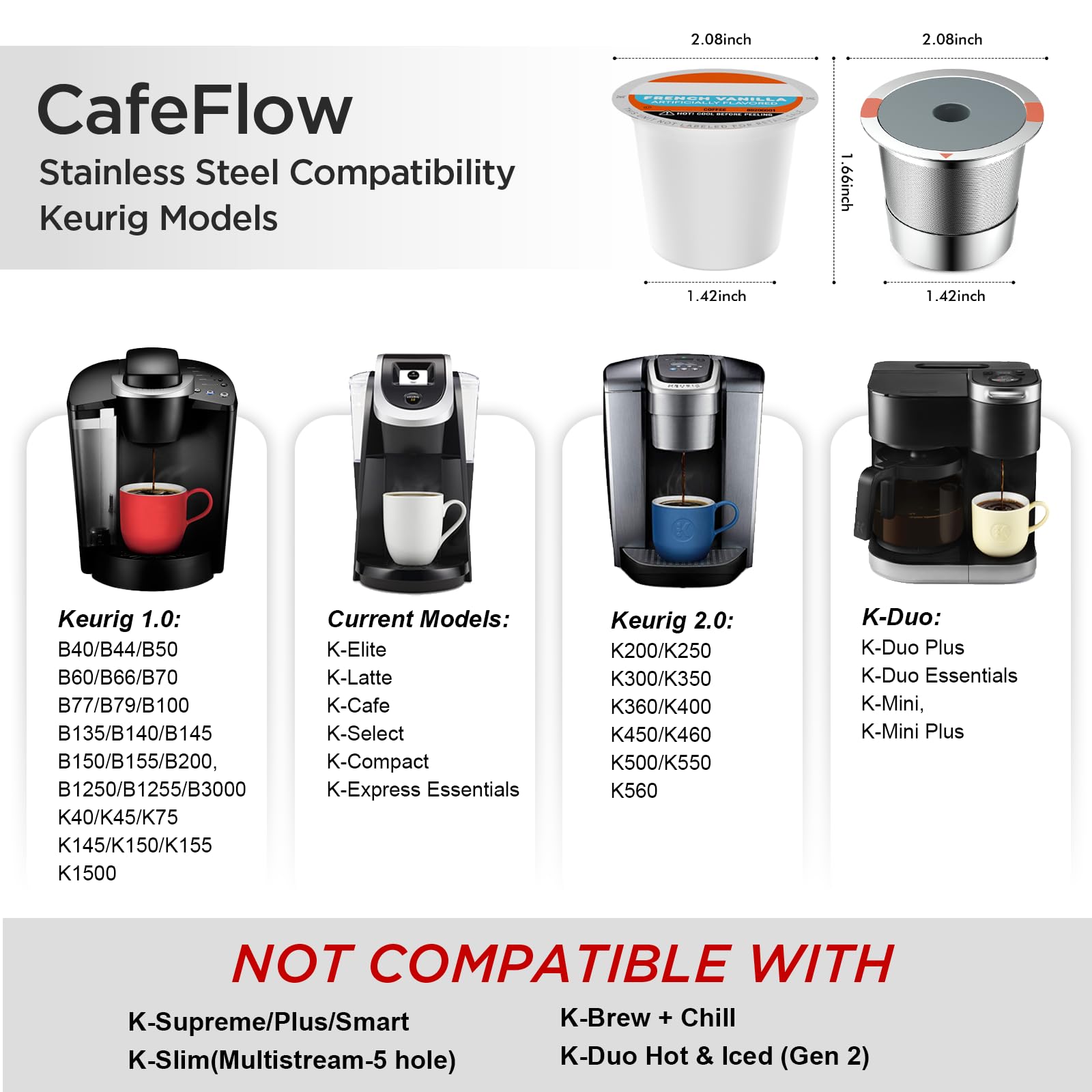 Reusable k Cups for keurig 2.0 1.0,Universal stainless steel Refillable k Cups Filter Use for