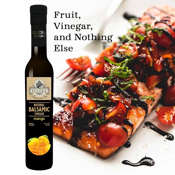 Ellora Farms, Mango fruit Infused Greek Balsamic Vinegar, thick and creamy, no-added sugars, no-preservatives, 8.45 oz. bottle, Pack of 1