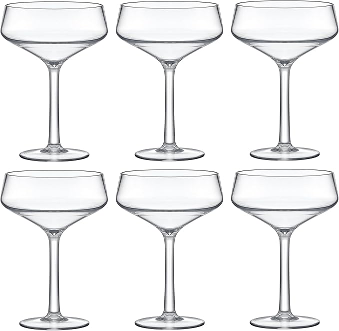 Amazing Abby - Courtney - 12-Ounce Plastic Coupe Glasses (Set of 6), Martini Glasses, Champagne Saucers, Reusable, BPA-Free, Shatter-Proof, Dishwasher-Safe, Perfect for Poolside, Outdoors, and More