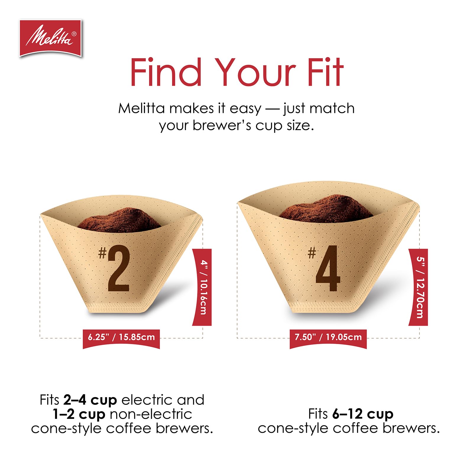Melitta #2 Cone Coffee Filters, Natural Brown, 100 Count - Fits all 2-6 Cup Cone Coffee Makers and