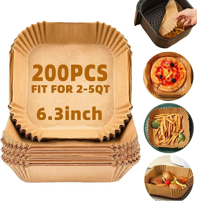 Air Fryer Liners Disposable,200Pcs Parchment Paper,LYHOLKEER 6.3inch Disposable Square Air Fryer Liners for 2 3 3.5 4 4.5 5QT,Non-Stick,Free of Bleach,Airfryer Paper Liner
