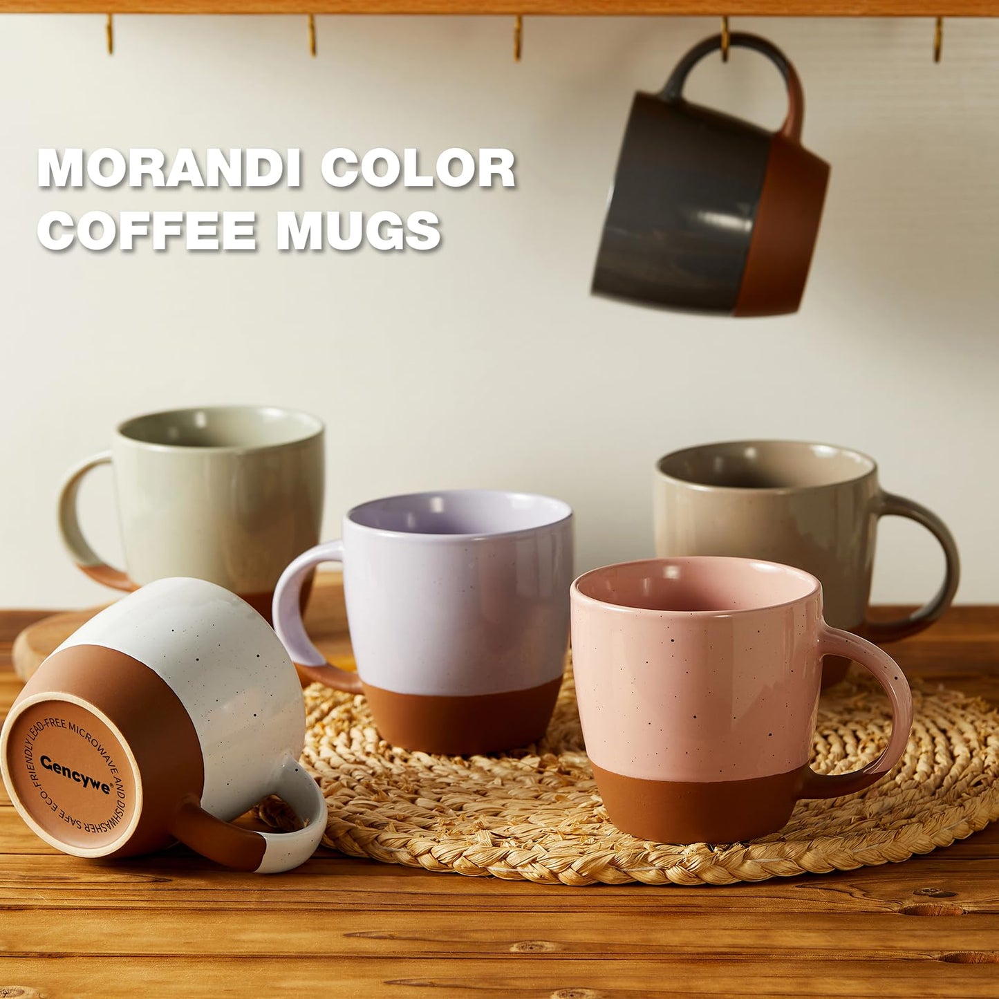 Morandi Color Ceramic Coffee Mugs Set of 6 (Large),18 oz Coffee Cups with Handle, Latte Mug, Big