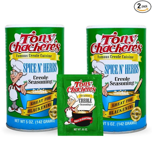 Tony Chachere's Creole and Cajun Seasoning Canisters (2 Pack + Packet) (2 Pack, Spice N' Herbs)