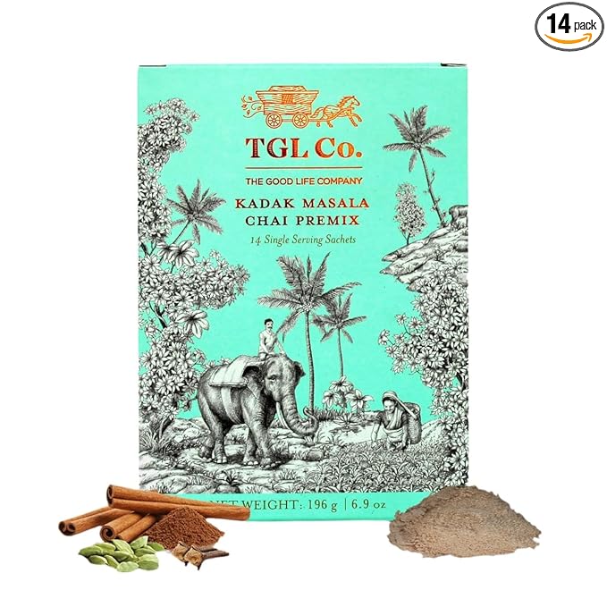 TGL Co. Kadak Masala Chai Instant Tea Premix – 14 Sachets | Bold Indian Spiced Chai Powder | Ready-to-Mix Hot Beverage