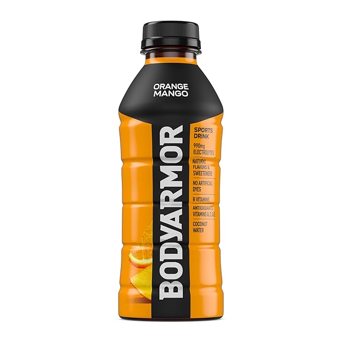 BODYARMOR Sports Drink Sports Beverage, Orange Mango, Coconut Water Hydration, Natural Flavors With Vitamins, Potassium-Packed Electrolytes, Perfect For Athletes, 20 Fl Oz (Pack of 6)