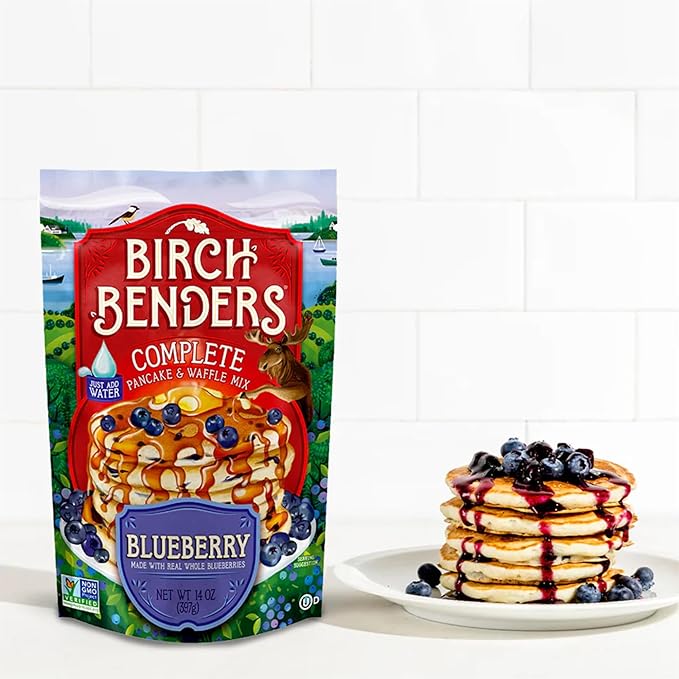 Blueberry Pancake & Waffle Mix By Birch Benders, Made With Real Blueberries, Non-Gmo, Just Add Water, Family Size, 14 Oz (Pack of 6)