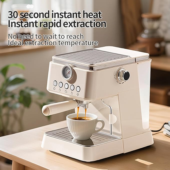 Espresso Machine 20 Bar, Upgraded 1300W Espresso Maker with Milk Frother Steam Wand, Semi-Automatic Espresso Coffee Machines for Home, for Cappuccino, Latte, 50oz Removable Water Tank (white)