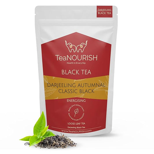 TeaNOURISH Darjeeling Autumnal Classic Black | Autumn Flush Loose Leaf | Strong, Robust Taste & Aroma | Freshly Sourced Direct From Origin | Brew Hot or Iced Tea - 3.53oz/100g