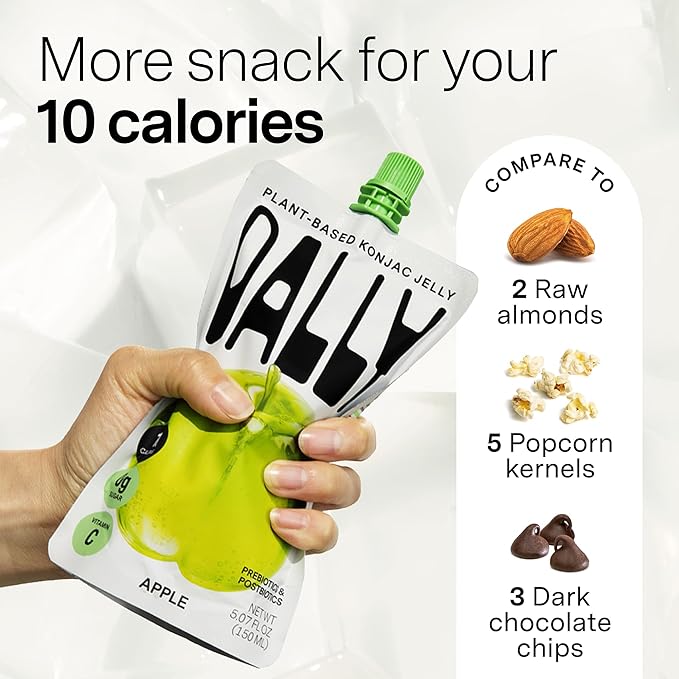 Dally Apple Drinkable Konjac Jelly (10 Pouches) ??10-Calorie, Zero Sugar Korean Fruit Snack ??Prebiotics & Postbiotics for Skin, Immune & Weight Management