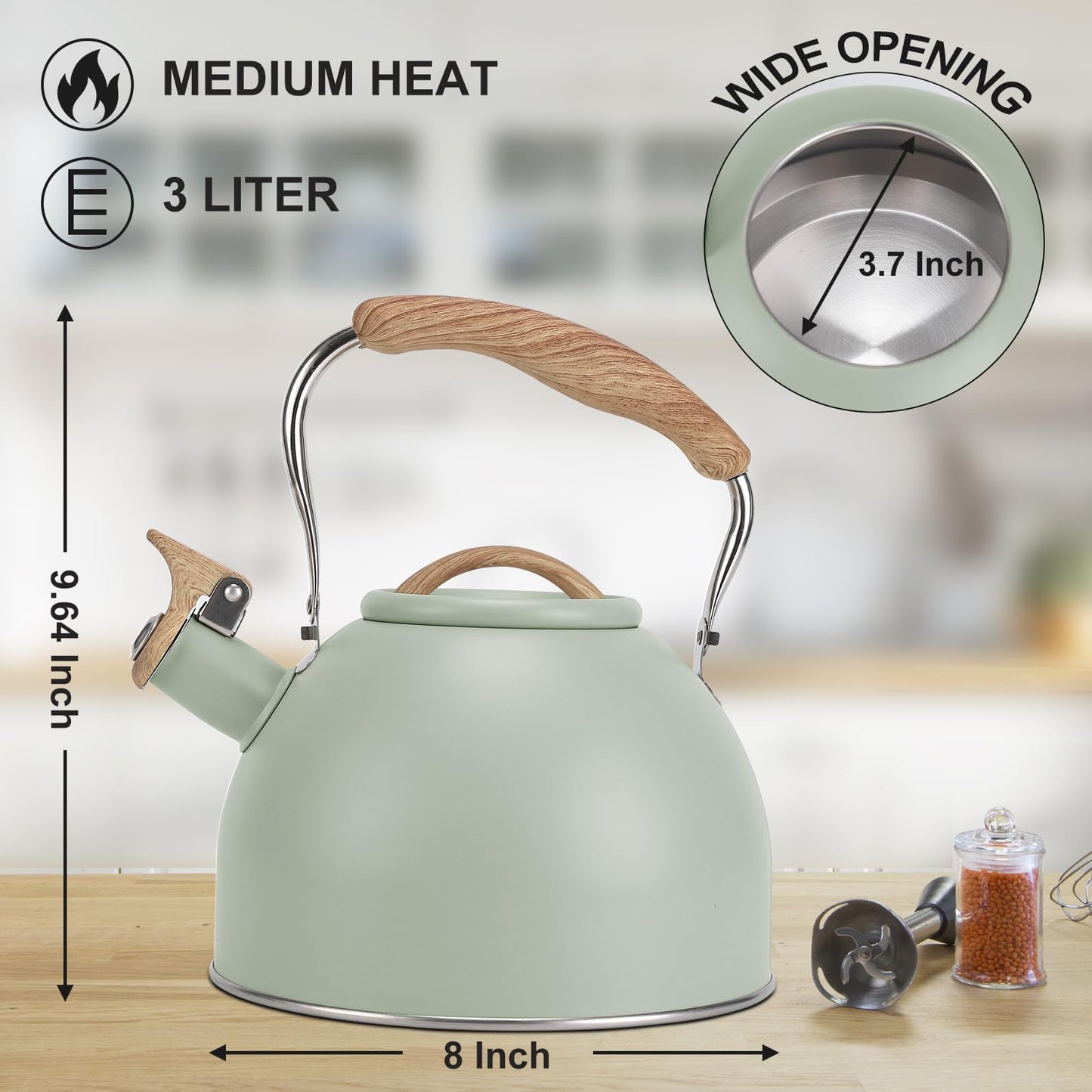 Tea Kettle, Vegoran 100 OZ / 3 Liter Whistling Tea Kettle, Tea Pots for Stove Top Food Grade