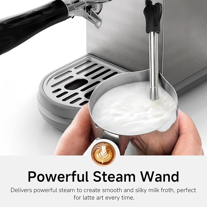 HIBREW H10B - 51mm Espresso Machine - Temperature & Cup Volume Adjustable at will - With Intelligent Display Screen & Pressure Gauge - Stainless Steel Body