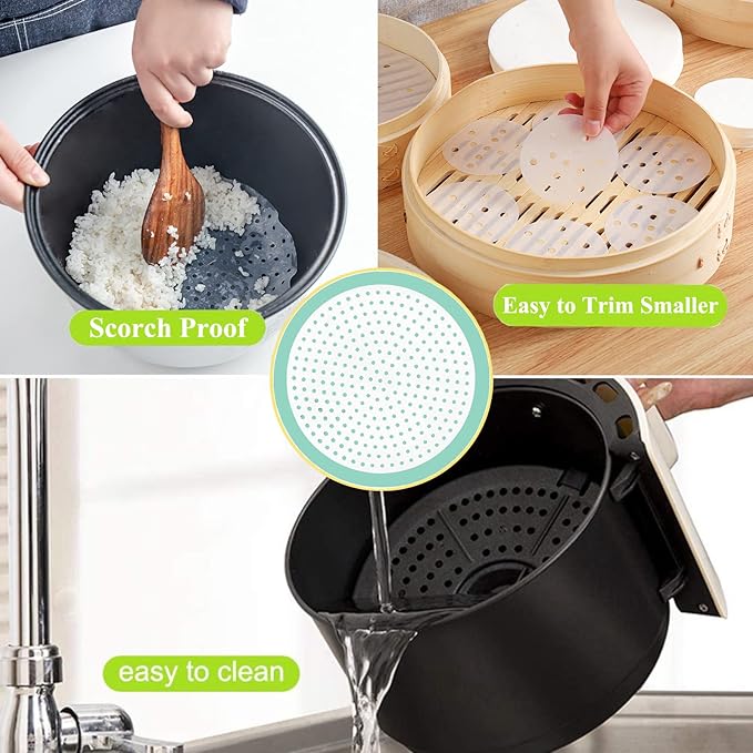 Multipurpose Silicone Liner for Steamer, Air Fryer, Pressure Cooker: Upgraded Reusable Air Fryer Liners, Silicone Baking Mat Steamer Liner, AirFryer Accessory Parchment Paper Replacement 9"