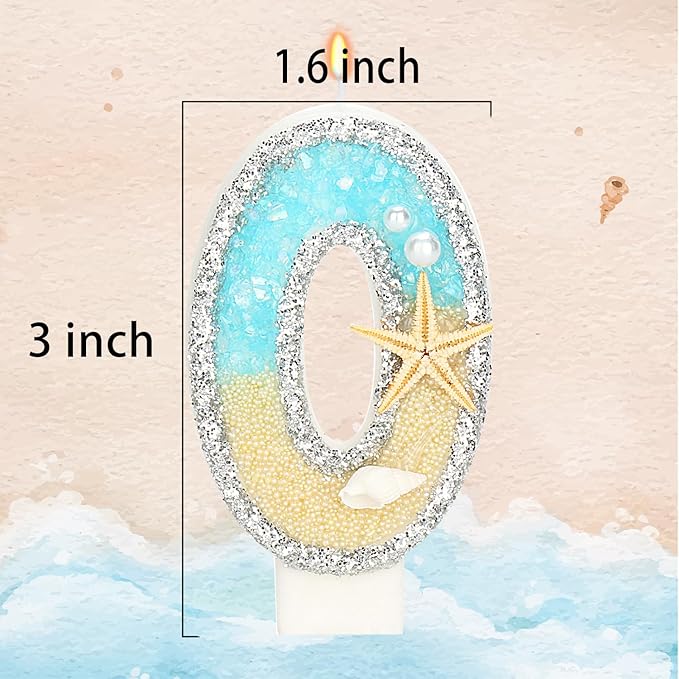0 Birthday Candle for Cake, Beach Starfish Sequins Number Cake Candles, 2.76 inch Number 0 Happy Birthday Candle, Cake Topper Decoration for Birthday Party (Number 0)