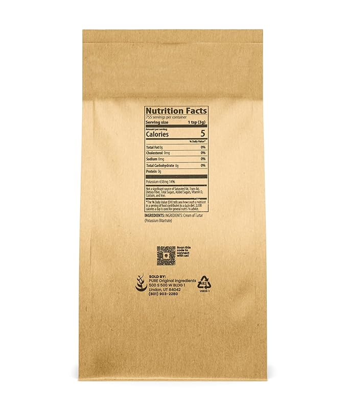 Pure Original Ingredients Cream of Tartar (5 lb) Pure & Natural, Baking & Cleaning, DIY Bath Bombs & More