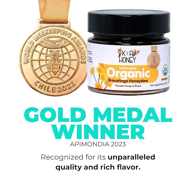K&A HONEY Organic Bracatinga Honey | USDA Certified Organic | Award-Winning 100% Pure Honeydew | Raw Premium Honey | Natural Sugar Alternative | 8.47 oz
