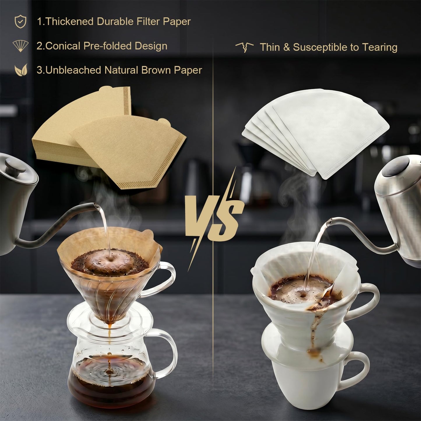 100 Count Coffee Filter 2,Cone Coffee Filters,Filter 2-4 Cups of Coffee
