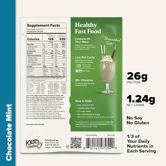 Keto Chow Elite Kit | Keto Meal Replacement Shake Powder | Nutritionally Complete | Low Carb Shakes | Delicious Easy Meal Substitute | Protein Rich Keto Food You Choose The Fat | Single Meal Samples