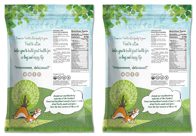 Food to Live Organic Dry Roasted Almonds, 16 Pounds – Non-GMO, Unsalted, Vegan, Keto, Paleo, Kosher, Bulk, High in Protein, Dietary Fiber, Vitamin E, Copper, Manganese, Magnesium, and Riboflavin.