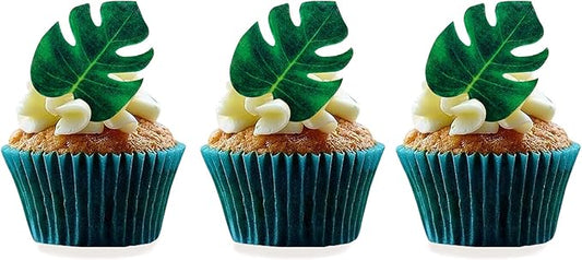 48pcs Edible Tropical Turtle Leaves Cupcake Toppers, CGHCEAI Palm Leaves Cake Decoration For Hawaii Theme Jungle Party Cake Toppers Birthday Party Supplies