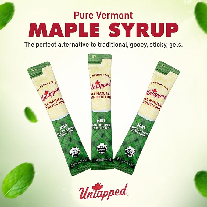 UnTapped Mint Maple Syrup Energy Gels 20 Gels | Organic Pure Vermont Maple Syrup with Real Mint | Gluten-Free, Low Glycemic | Natural Fuel for Running, Cycling & Endurance