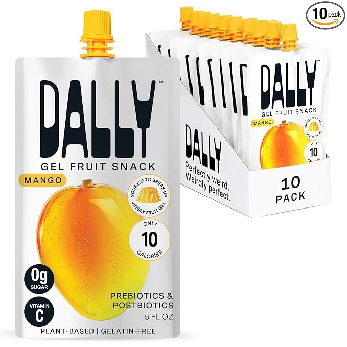 Dally Mango Drinkable Konjac Jelly (10 Pouches) ??10-Calorie, Zero Sugar Korean Fruit Snack ??Prebiotics & Postbiotics for Skin, Immune & Weight Management