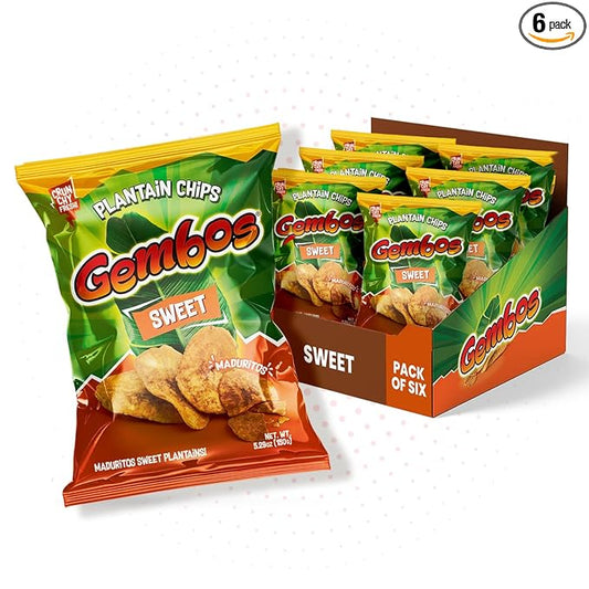 Gembos Sweet Maduritos Plantain Chips - Deliciously Sweet Plantains Snack, Perfect for Vegan Snack Lovers, Ideal for Groceries and Healthy Snack Foods, Tasty Platanitos Chips, 5.29 Oz, 6-Pack