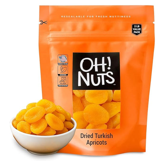 Oh! Nuts Dried Apricots Turkish - 2 lb - Dried Fruit - No Sugar Added - Dehydrated Fruit Bites - Packed in New York Zip-Seal Bag for Exceptional Freshness