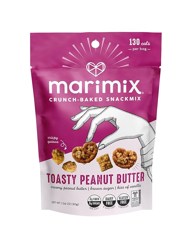Marimix Snack Mix | Crunch Baked Sweet & Salty Savory Plant Based Naturally Gluten Free Whole Grain Fiber Charcuterie Pretzel Trail Party Mix | No Artificial Ingredients | 12 Count (Mini Toasty Peanut Butter)