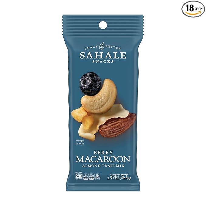 Sahale Snacks Berry Macaroon Almond Trail Mix, 1.5 oz Grab & Go Bag (18 Pack) - Dry-Roasted Deluxe Mixed Nuts - Coconut, Blueberries & Apples - Non-GMO, Kosher Trail Mix & Certified Gluten-Free Snacks