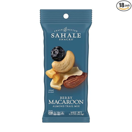 Sahale Snacks Berry Macaroon Almond Trail Mix, 1.5 oz Grab & Go Bag (18 Pack) - Dry-Roasted Deluxe Mixed Nuts - Coconut, Blueberries & Apples - Non-GMO, Kosher Trail Mix & Certified Gluten-Free Snacks