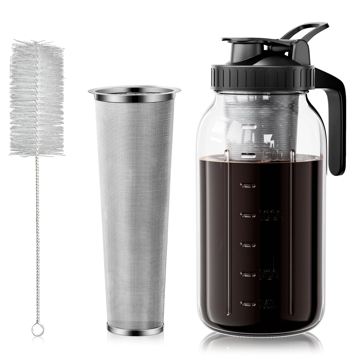 VA1KENE 64 oz Cold Brew Coffee Maker, Mason Jar Pitcher with 304 SS Filter