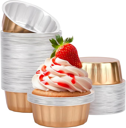 Beasea Aluminum Ramekins, 8oz 100 Pack Disposable Ramekins Foil Cups Baking 3.9" Ramekin Cup Cupcake Aluminum Mini Baking Cups for Party - Rose Gold